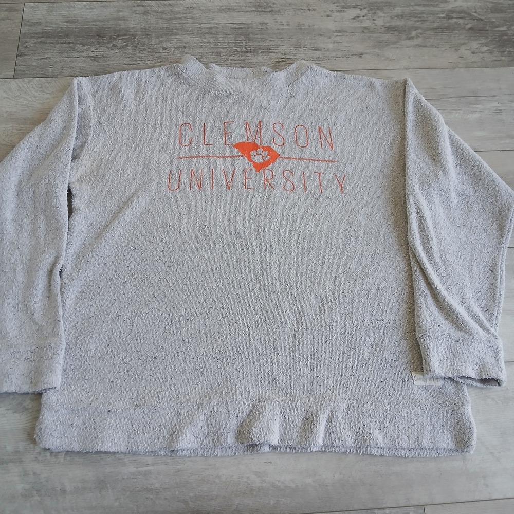 Clemson University Pressbox Comfy Terry Pullover Sweatshirt Orange Logo‎ Large